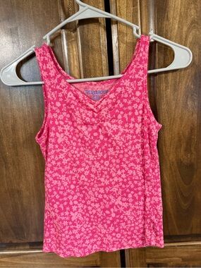 Girls Pink Floral Ribbed Tank Top